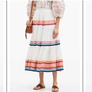 Zimmermann Lulu Tiered Ribbon-Appliqué Linen-Poplin Skirt new with tags